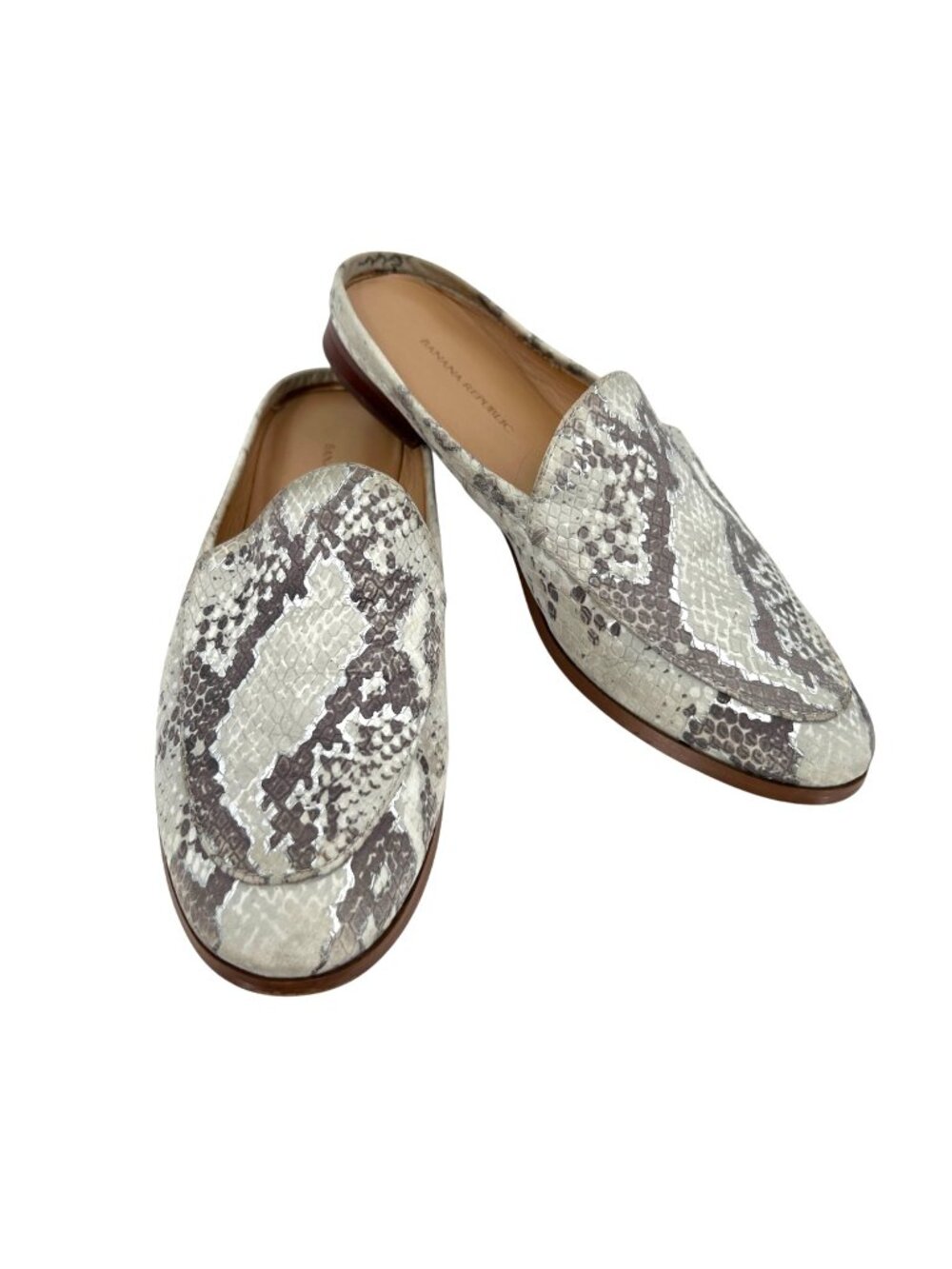 Banana Republic Snake Print Leather Mules Size 6 Quiet Luxury Minimalist Casual